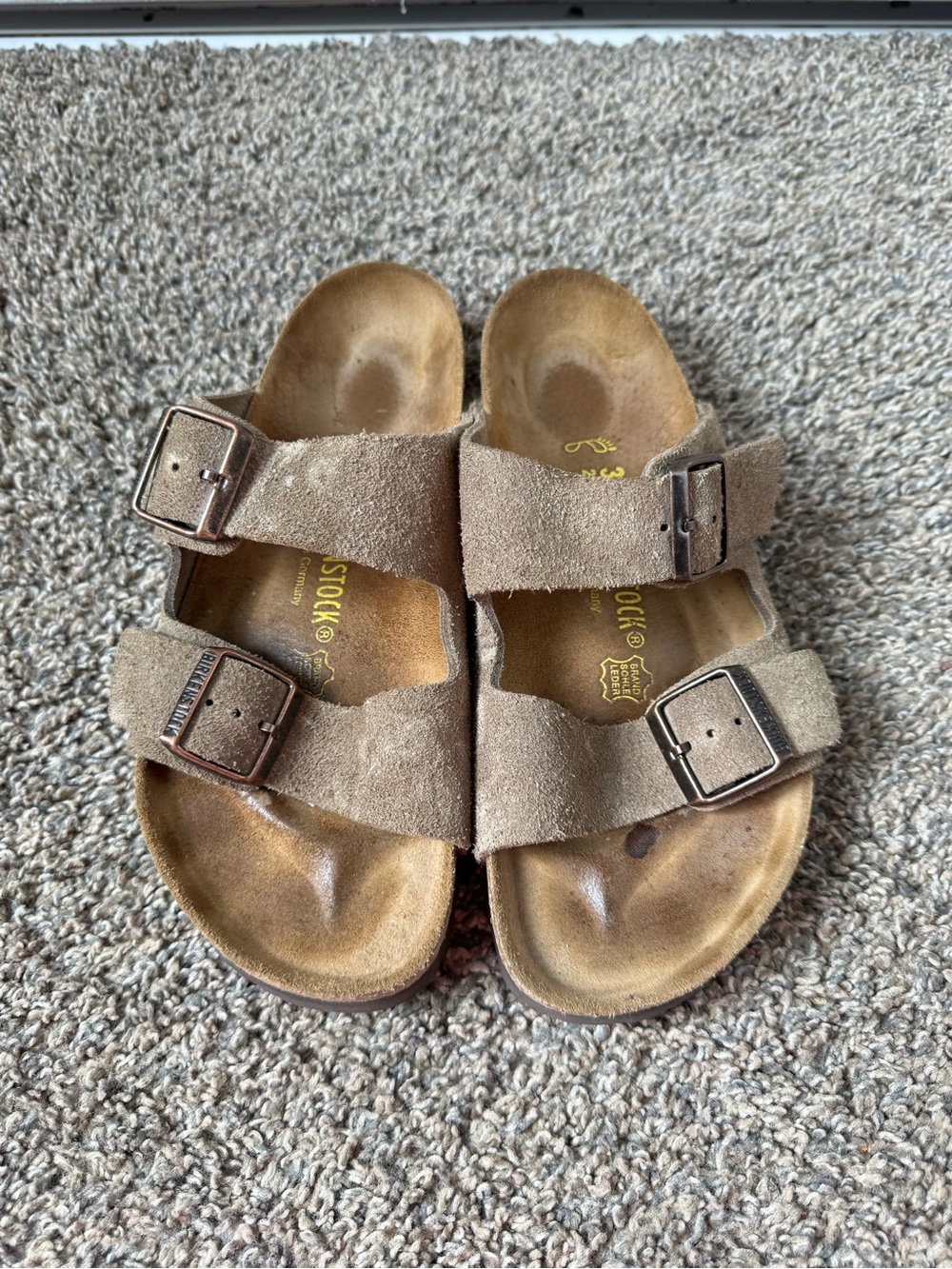 Birkenstock Arizona Suede Double-Strap Sandals in Taupe